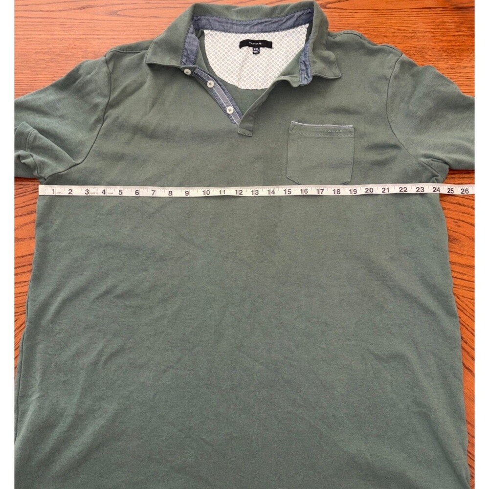 Tahari Polo Shirt Mens XXL Green Short Sleeve Chest Pocket 3 Button 100% Cotton - Picture 8 of 9